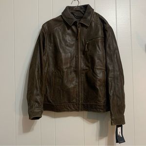 NWT Men’s Dark Brown Roundtree & Yorke Genuine Buffalo Luxury Zip Leather Coat